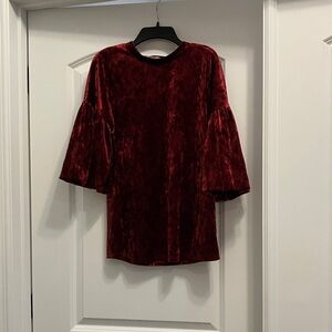 First Love Velvet Bell Sleeve Top in Rich Burgundy size M